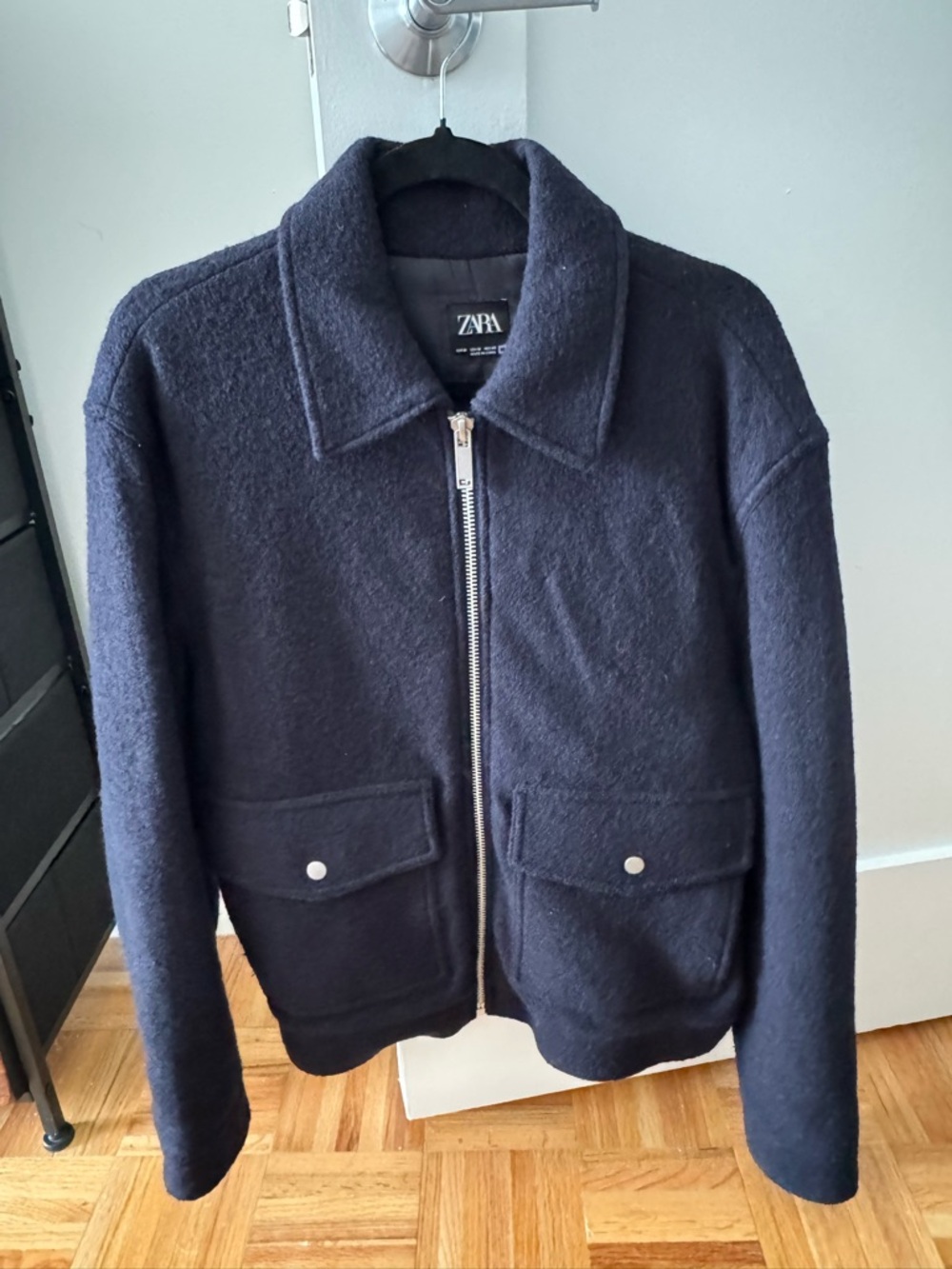 ZARA Dark Navy Wool Zip-Up Jacket